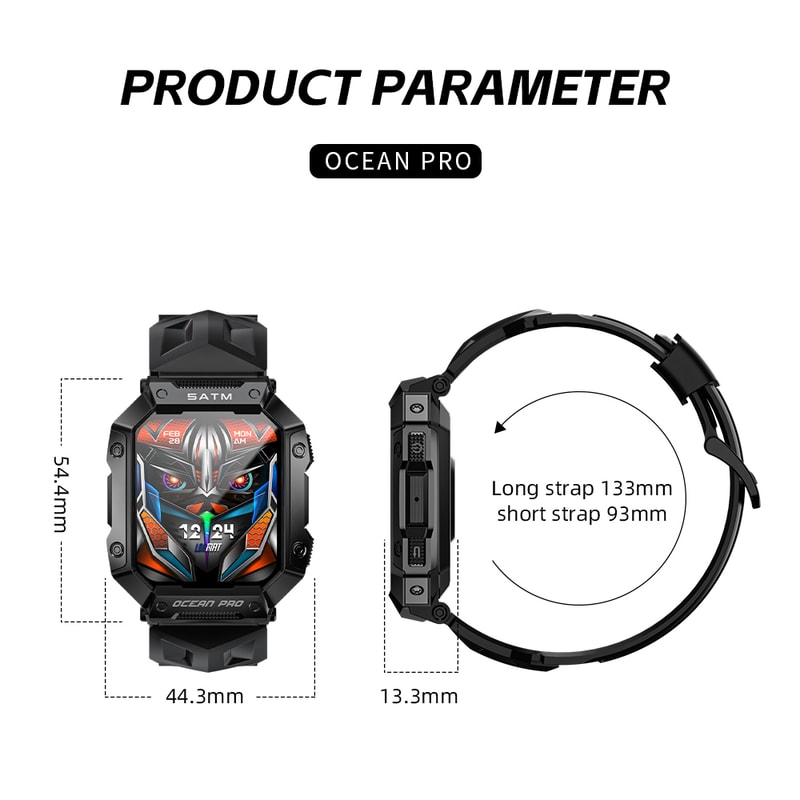 LOKMAT Ocean Pro Sport Smart Watch 5ATM Waterproof, Rugged Smartwatches, Full Touch Screen Fitness Tracker Heart Rate