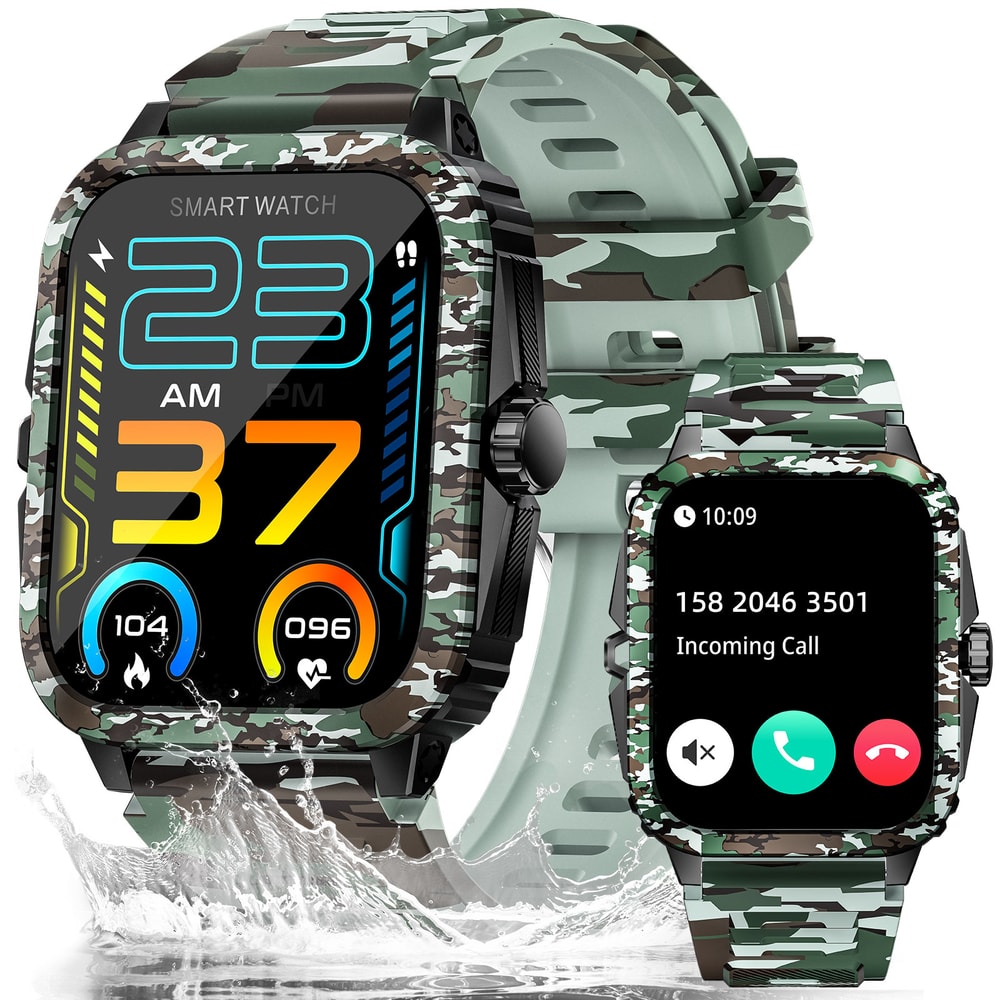 Smart Watch Waterproof Men Fitness Tracker, Bluetooth Call, Heart Rate, Original Camouflage Design