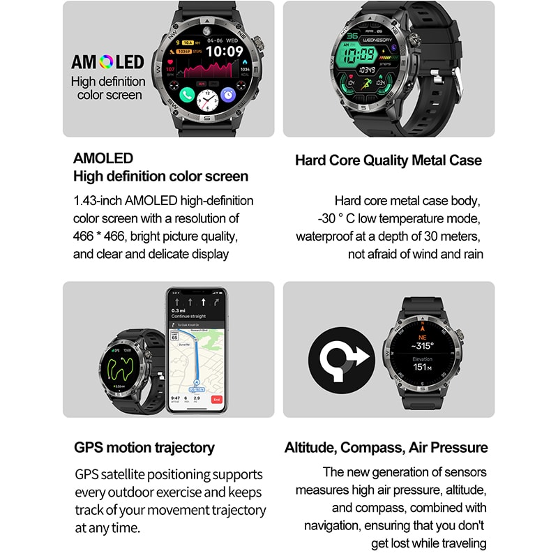 VG40 PRO Smartwatch Man Woman, AMOLED GPS Bluetooth Call, Heart Rate Monitor, Voice Assistant, Long Battery Life Fitness