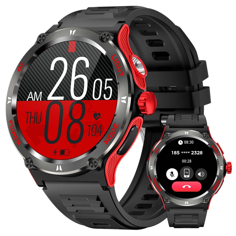 KT76 Smart Watch Waterproof Men Sport, Compass, LED Flashlight, Heart Rate Monitor, Sleep, Bluetooth Call