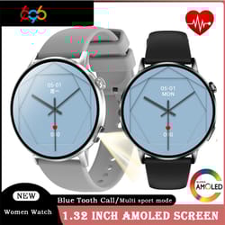 newest women amoled screen bluetooth call smart watch, heart rate monitor, multifunctional flashlight, voice assistant