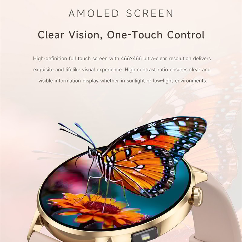 Newest Women AMOLED Screen Bluetooth Call Smart Watch, Heart Rate Monitor, Multifunctional Flashlight, Voice Assistant