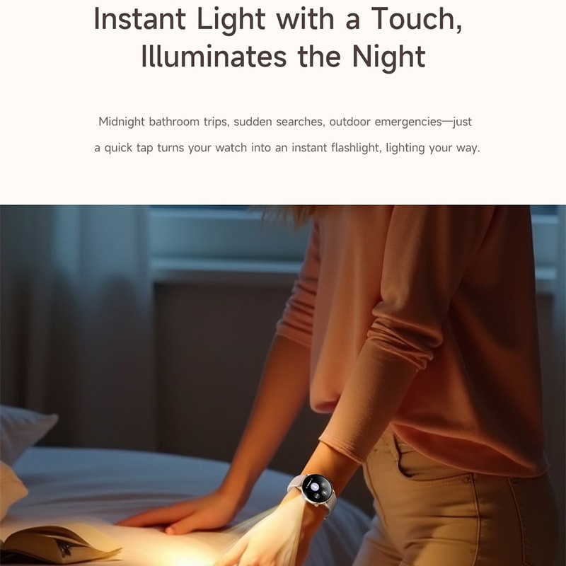 Newest Women AMOLED Screen Bluetooth Call Smart Watch, Heart Rate Monitor, Multifunctional Flashlight, Voice Assistant