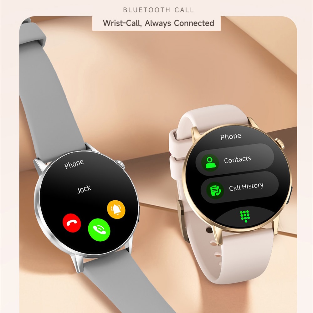 Newest Women AMOLED Screen Bluetooth Call Smart Watch, Heart Rate Monitor, Multifunctional Flashlight, Voice Assistant