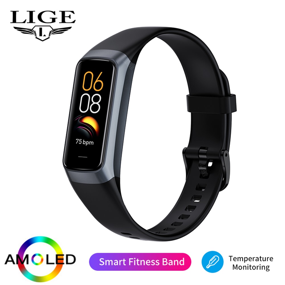 Amoled Smart Watch Smartwatch, Sport Fitness Tracker for Women, Waterproof Heart Rate Blood Monitor Connected Bracelet