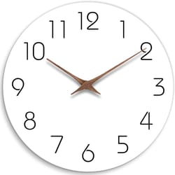 silent non ticking wall clock, battery operated wooden white modern minimalist hanging wood wall clocks