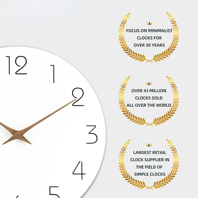 Silent Non Ticking Wall Clock, Battery Operated Wooden White Modern Minimalist Hanging Wood Wall Clocks