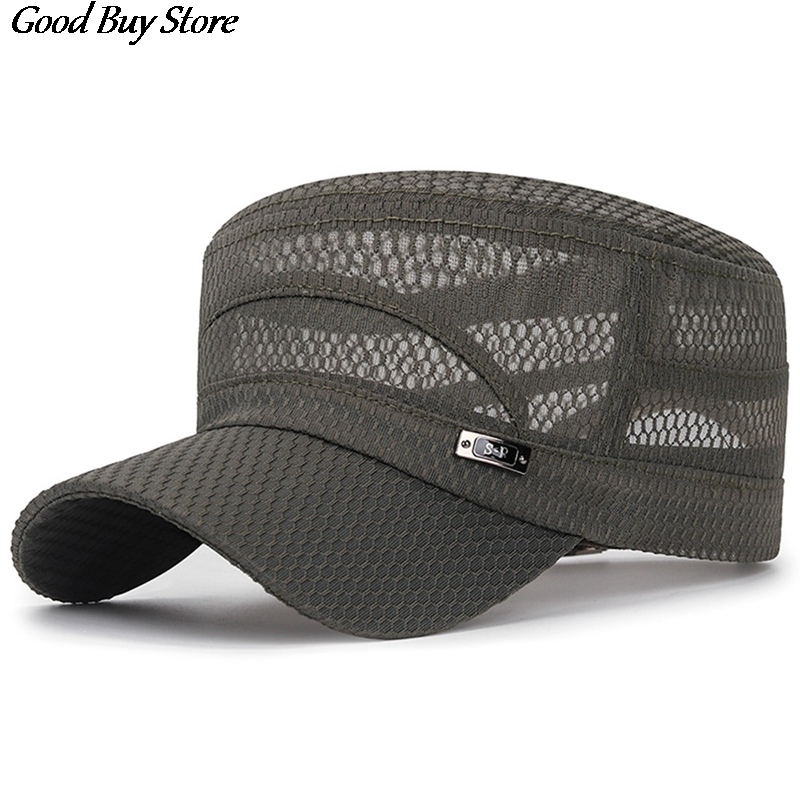 Breathable Full Mesh Visors Cap Men Outdoor Training Snapback Hats, Summer Casual Flat Caps, Lightweight Sun Hat Sports