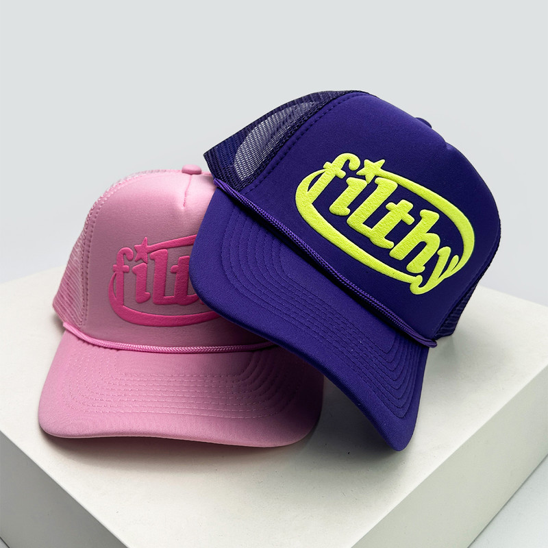 Unisex Color Block Filthy Letters Baseball Hat, Breathable Sunshade Trucker Cap, Versatile Mesh Streetwear Style