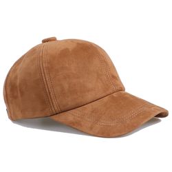 genuine suede leather baseball cap for men women, adjustable buckle back unisex hat, premium real leather sports cap