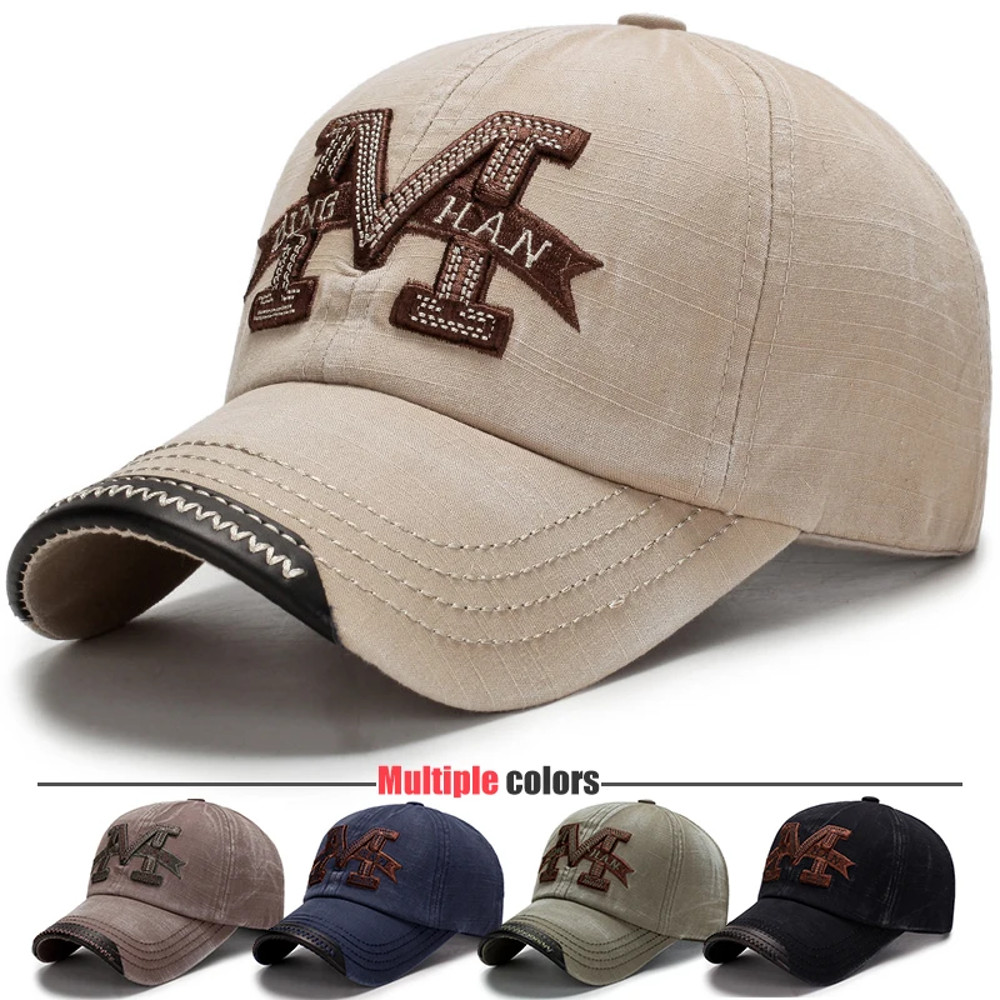 Mens Casual Old Baseball Caps, Spring and Autumn Washed Hats, Outdoor Embroidered Sun Hats for Hiking and Fishing