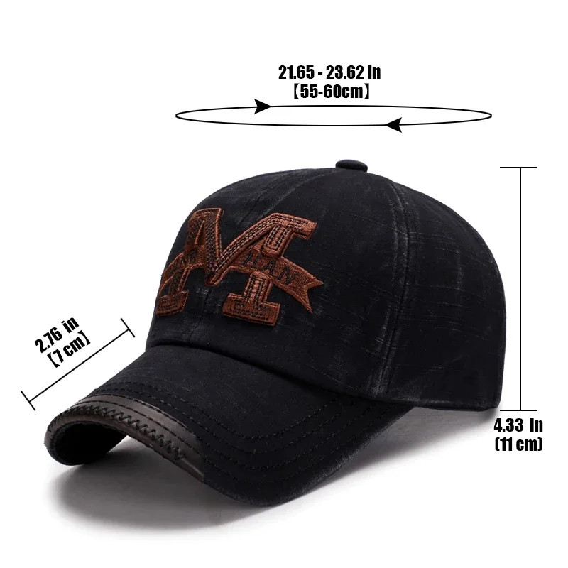 Mens Casual Old Baseball Caps, Spring and Autumn Washed Hats, Outdoor Embroidered Sun Hats for Hiking and Fishing