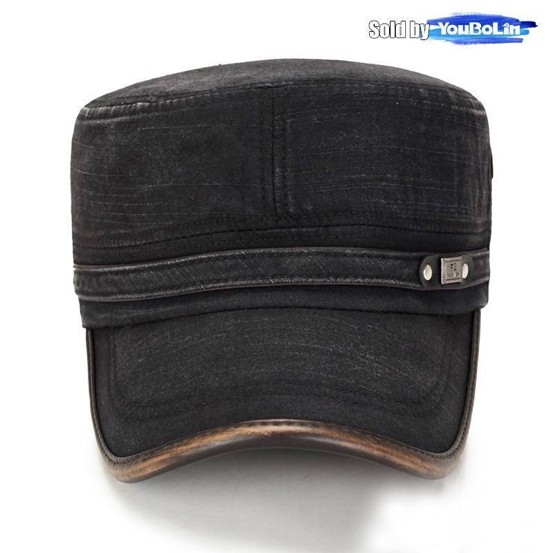 Adjustable Leather Binding Washed White Distressed Cotton Cadet Flat Cap, Sun Hat, Trucker Caps, Stylish Hats