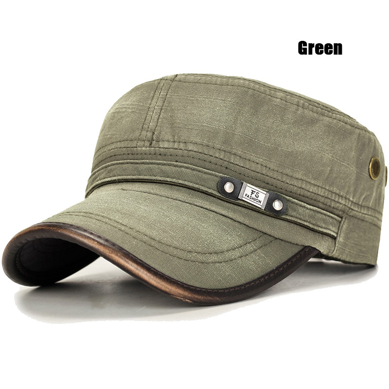 Adjustable Leather Binding Washed White Distressed Cotton Cadet Flat Cap, Sun Hat, Trucker Caps, Stylish Hats