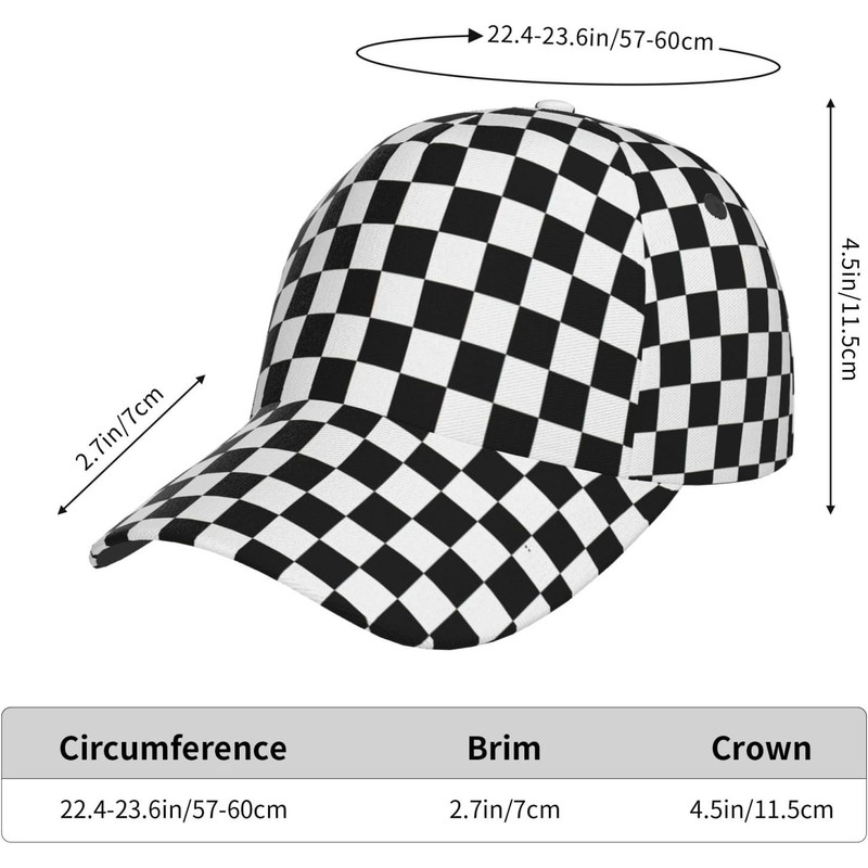 Black White Checkered Flag Baseball Hats Men Women Adjustable Snapback Cap, Checkered Trucker Cap Racing Style Headwear