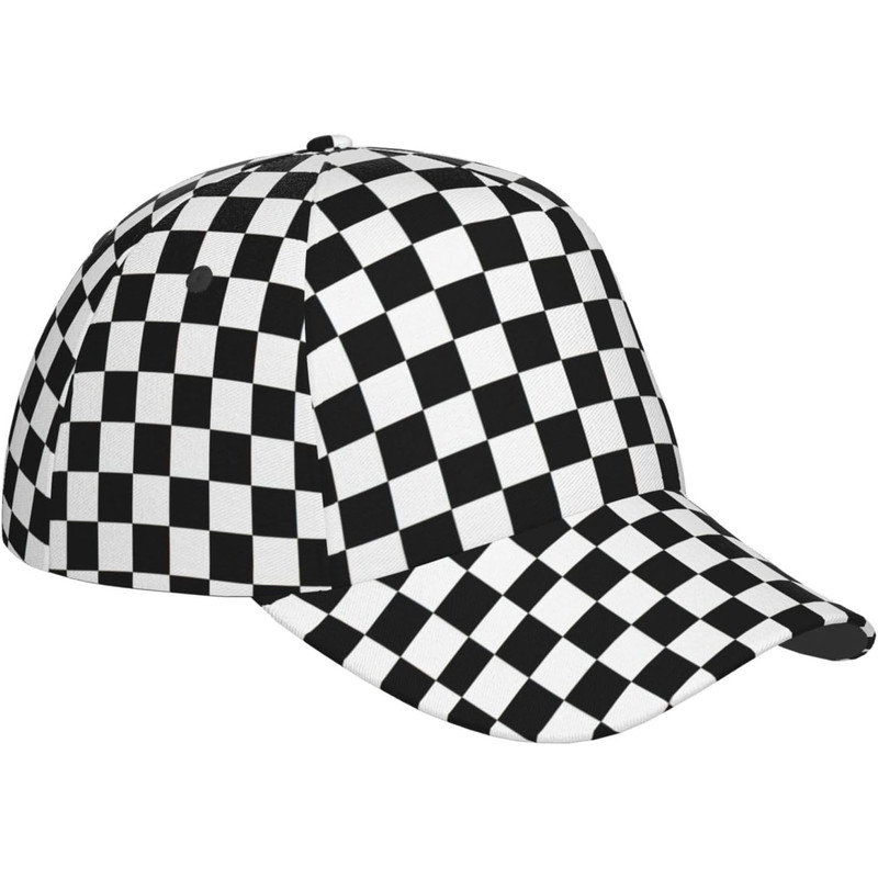 Black White Checkered Flag Baseball Hats Men Women Adjustable Snapback Cap, Checkered Trucker Cap Racing Style Headwear