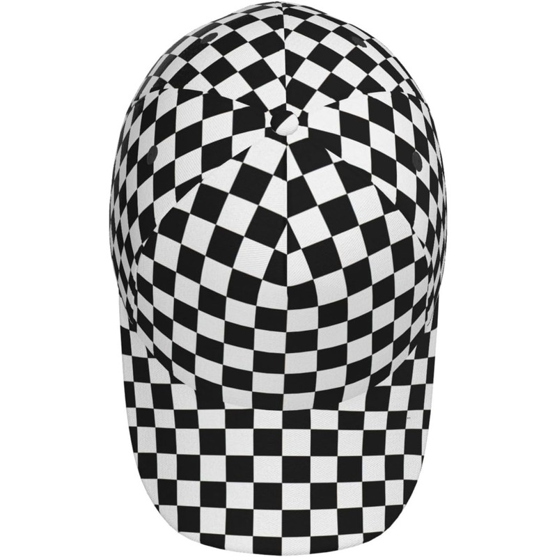 Black White Checkered Flag Baseball Hats Men Women Adjustable Snapback Cap, Checkered Trucker Cap Racing Style Headwear