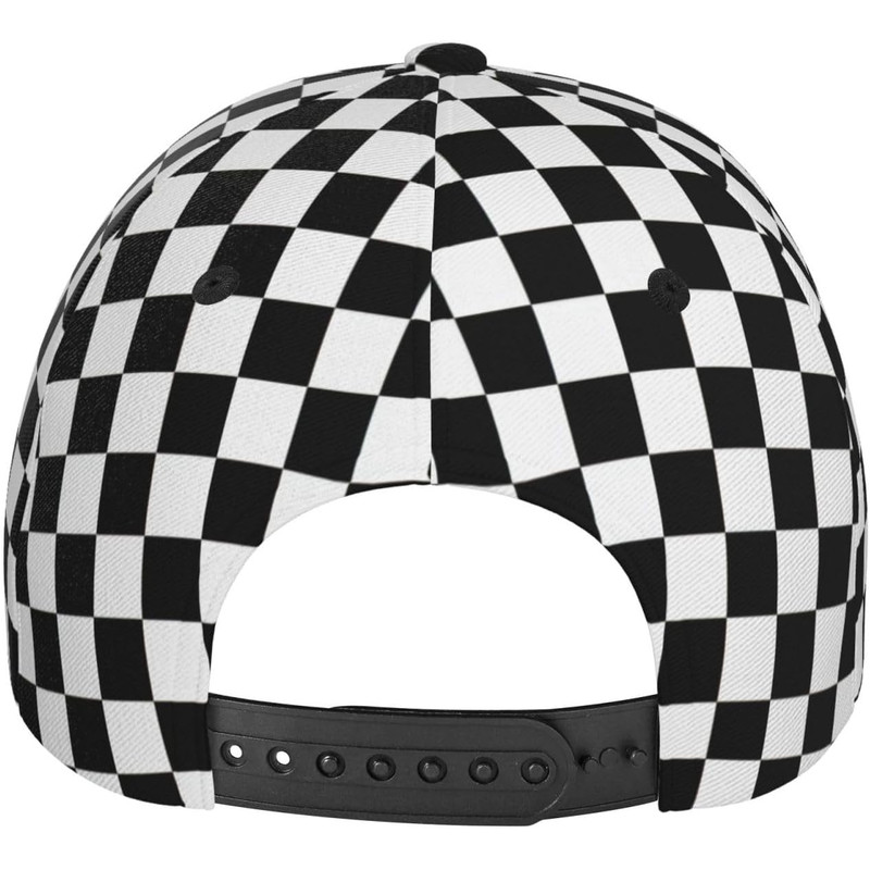 Black White Checkered Flag Baseball Hats Men Women Adjustable Snapback Cap, Checkered Trucker Cap Racing Style Headwear
