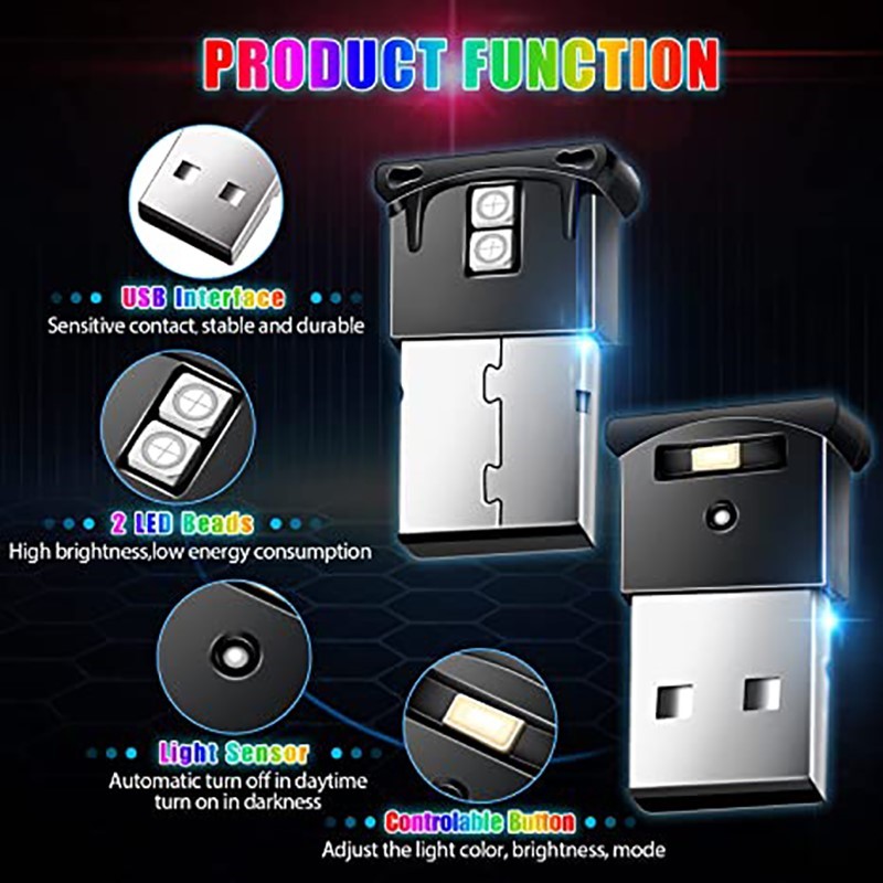 Mini USB Ambient Light LED, RGB 8 Color Variable Ambient Light for Car Laptop Keyboard, Atmosphere Night Lamp