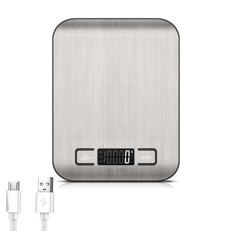 USB Charging Digital Kitchen Scale LCD Display 10Kg 1g Electronic Weights Scales, Food Weighing Scale for Cooking Baking