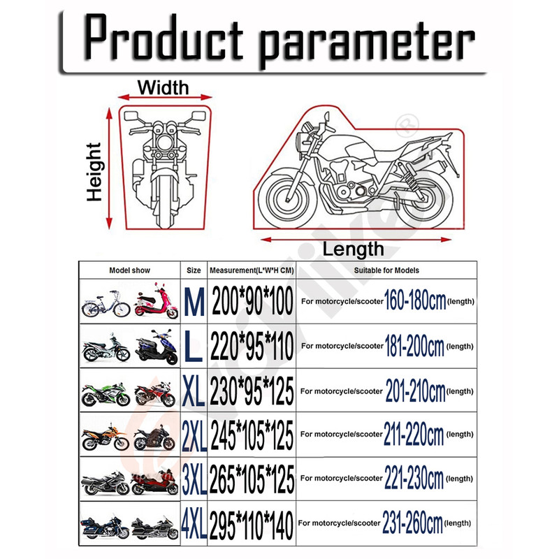 Universal Motorcycle Cover Waterproof Outdoor UV Protector Dustproof Bike Scooter Covers 9