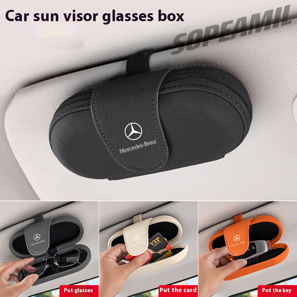 Premium Car Eyeglasses Storage Box,Suede Visor Clip Organizer for Mercedes Benz Models & Universal Fit Vehicles