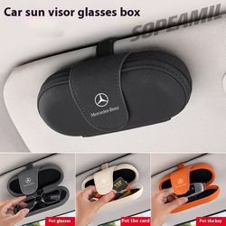 premium car eyeglasses storage box,suede visor clip organizer for mercedes benz models & universal fit vehicles