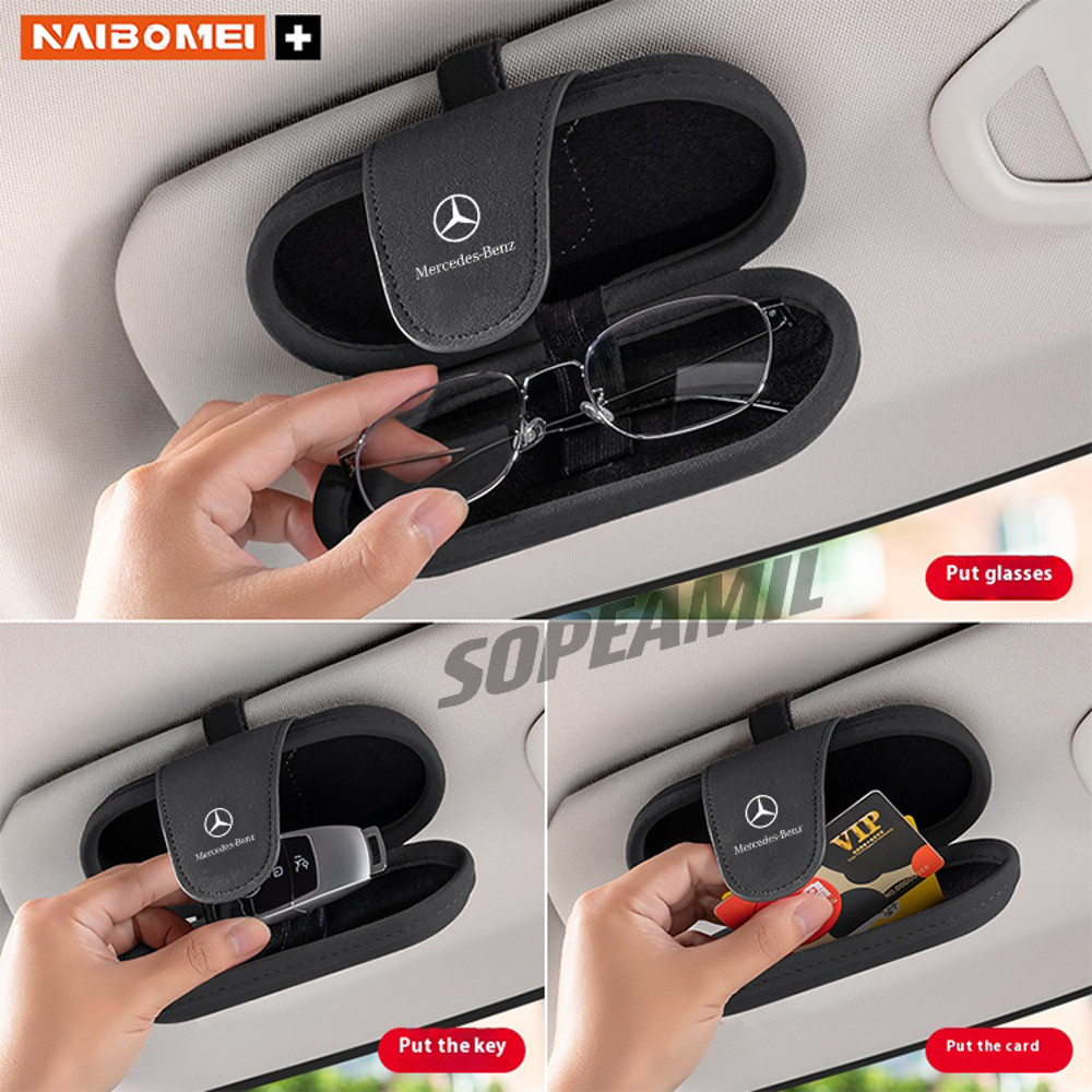 Premium Car Eyeglasses Storage Box,Suede Visor Clip Organizer for Mercedes Benz Models & Universal Fit Vehicles
