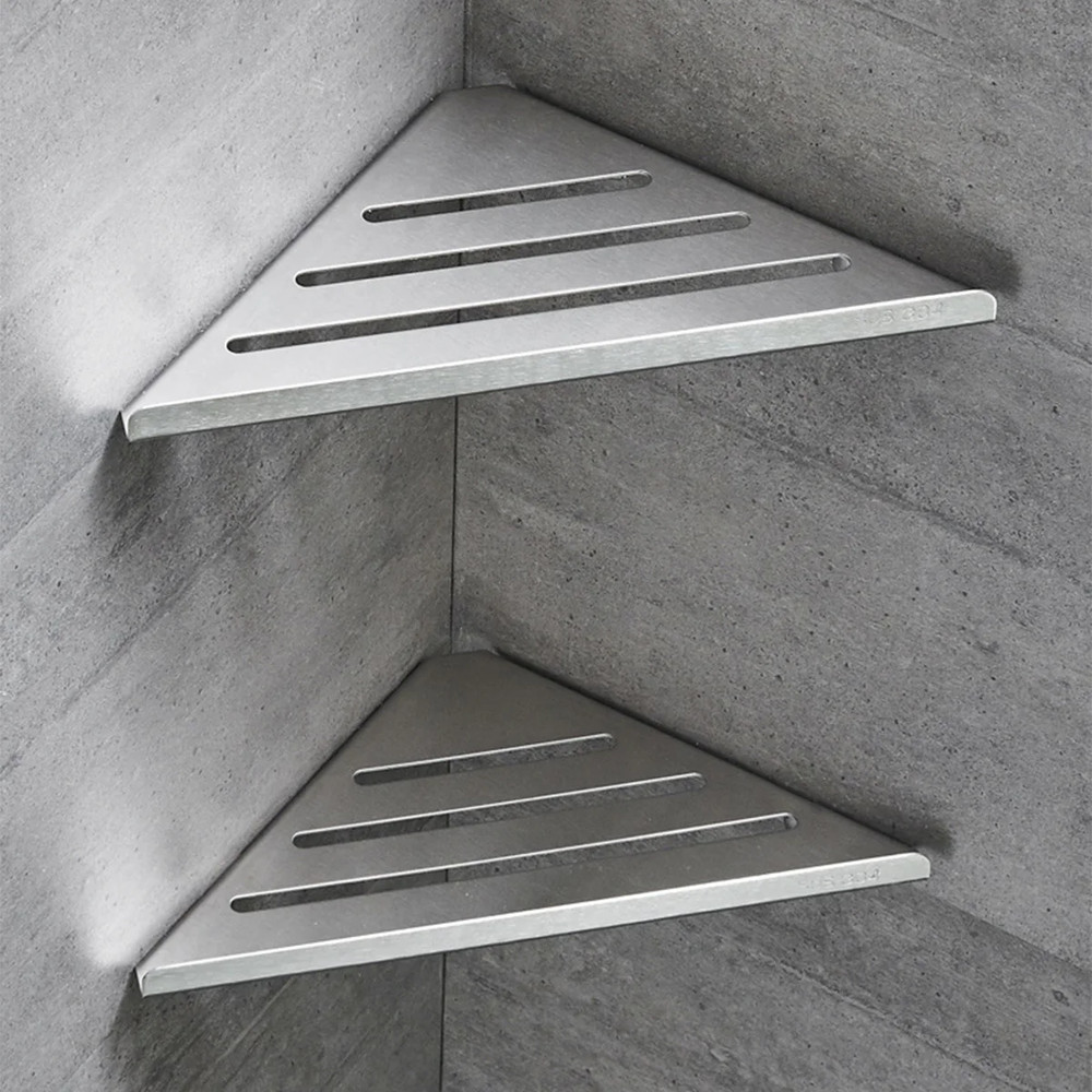 No Drill Shower Shelf Corner 304 Stainless Steel Bathroom Organizer & Storage Rack, Heavy Duty Hollow Design