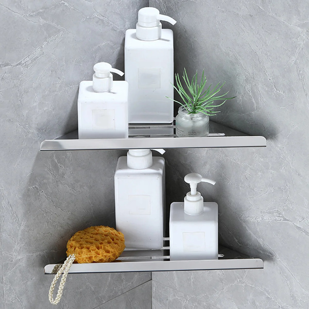 No Drill Shower Shelf Corner 304 Stainless Steel Bathroom Organizer & Storage Rack, Heavy Duty Hollow Design