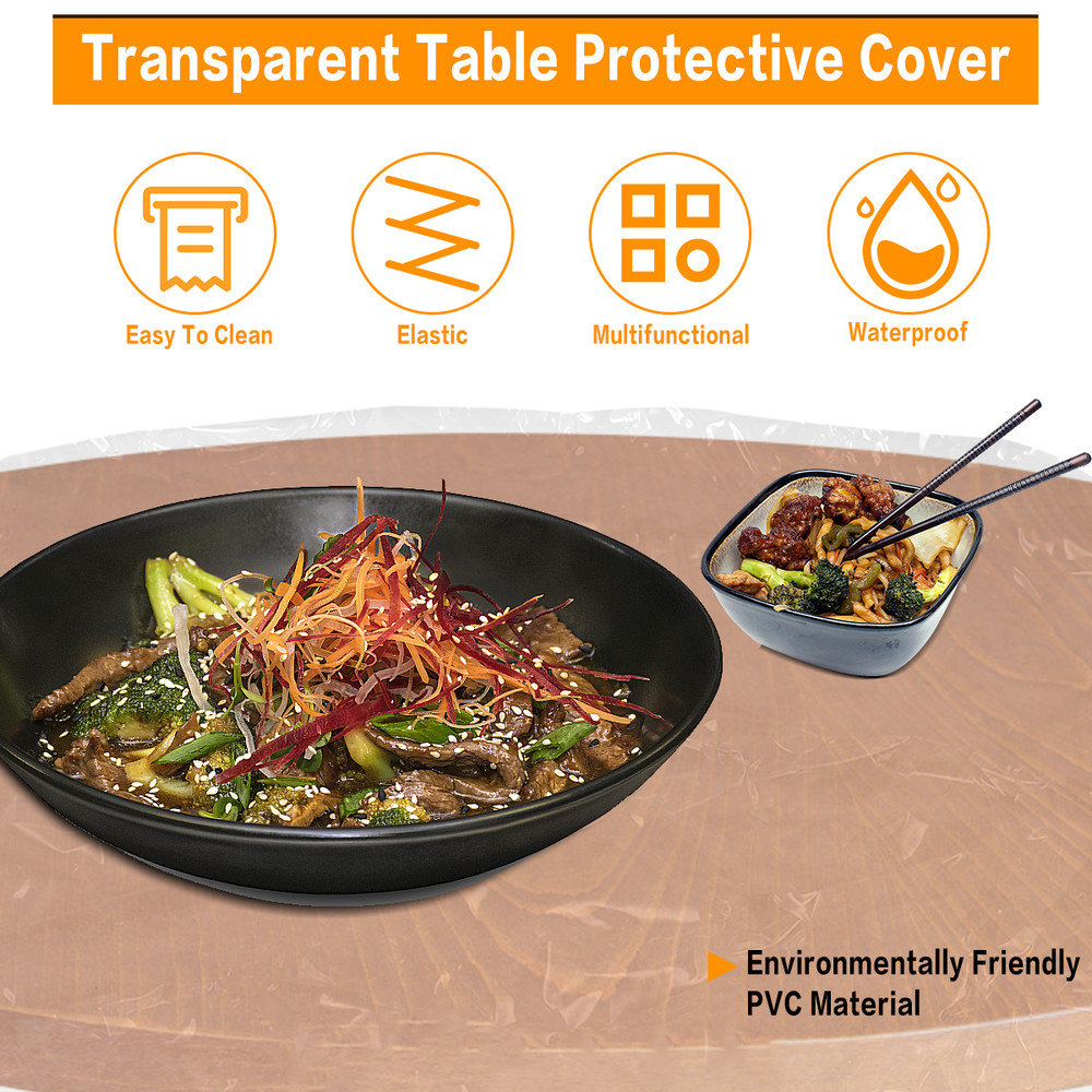 Elastic Round Tablecloth Transparent PVC Waterproof & Oil Proof Table Protector Cover Fitted Design for Dining Table