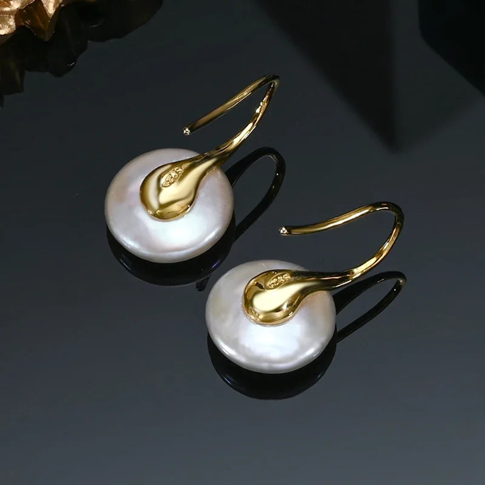 925 Sterling Silver Pearl EarringsButton Shape Baroque Freshwater Pearl Studs In 11 13mm For A Time
