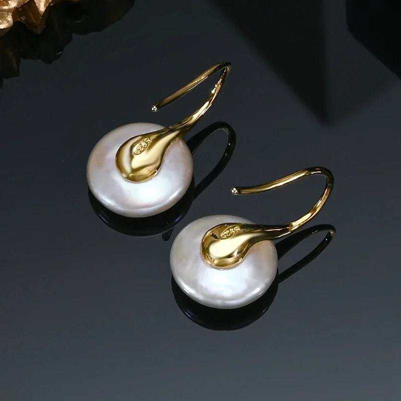 925 Sterling Silver Pearl EarringsButton Shape Baroque Freshwater Pearl Studs In 11 13mm For A Time