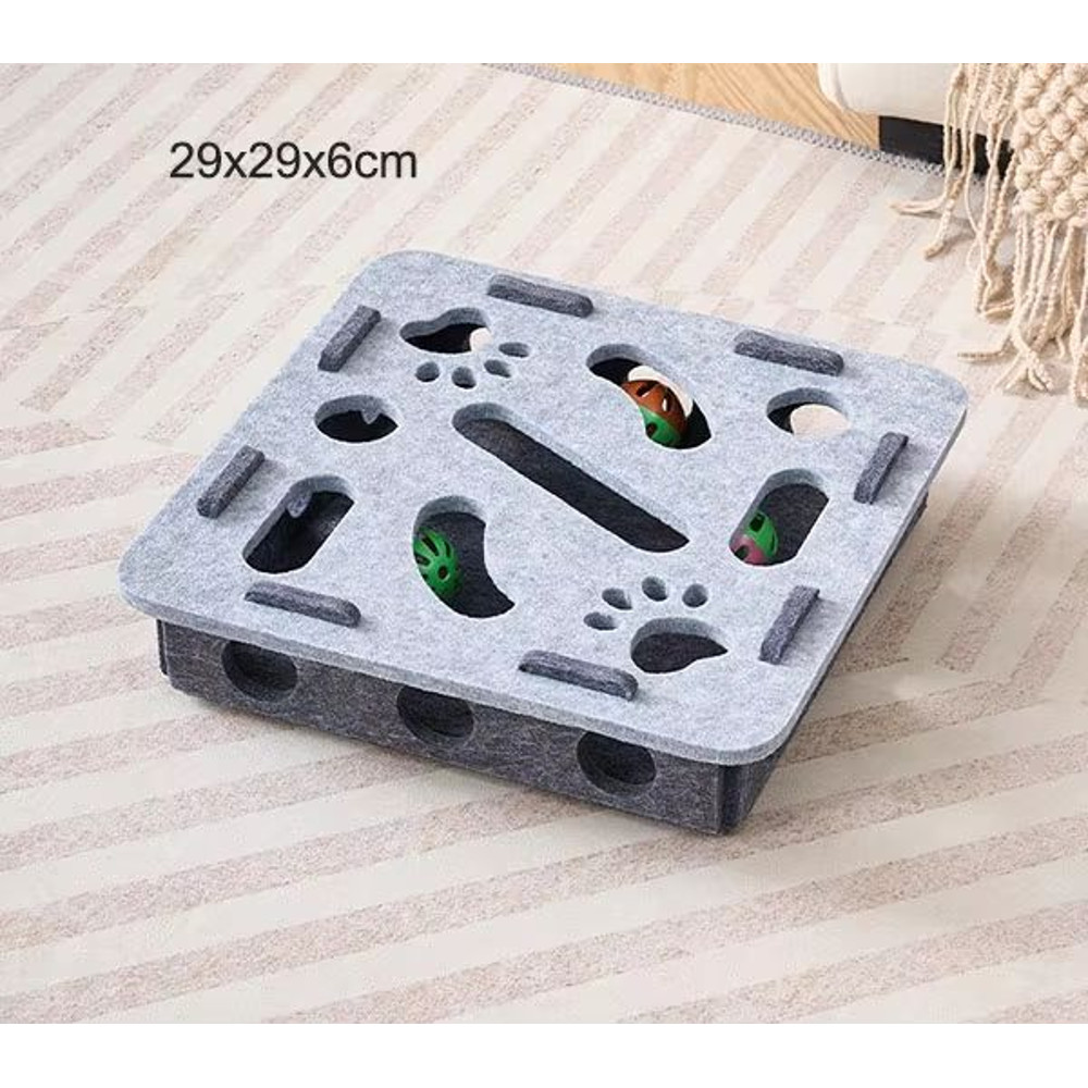 Pet Cat Puzzle Maze Holes Toys Felt Box With Bell Ball Interactive Funny Combination Set For Kitten 6