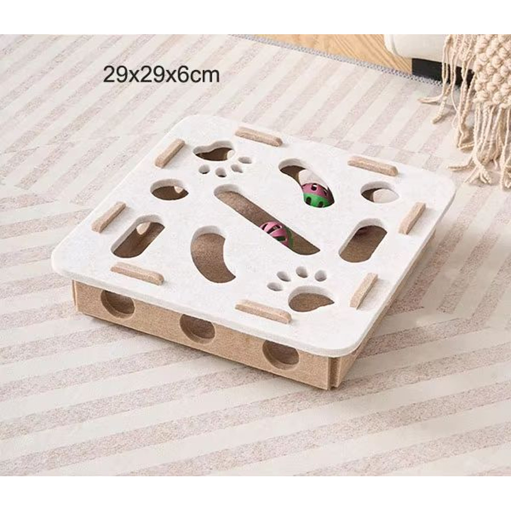 Pet Cat Puzzle Maze Holes Toys Felt Box With Bell Ball Interactive Funny Combination Set For Kitten 5