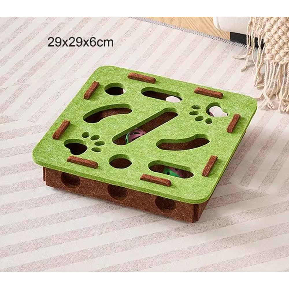 Pet Cat Puzzle Maze Holes Toys Felt Box With Bell Ball Interactive Funny Combination Set For Kitten 4