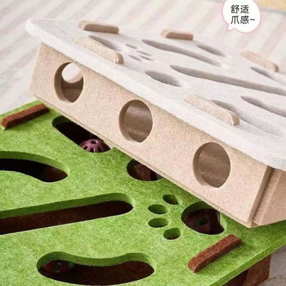 Pet Cat Puzzle Maze Holes Toys Felt Box With Bell Ball Interactive Funny Combination Set For Kitten 3