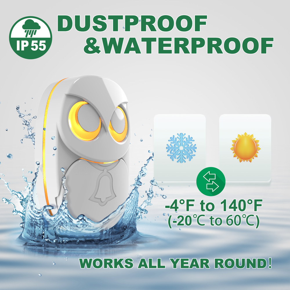 Wireless Doorbell Chime, 1000ft Long Range Waterproof Doorbell with 35 Melodies, IP65 Outdoor Home Intelligent Bell