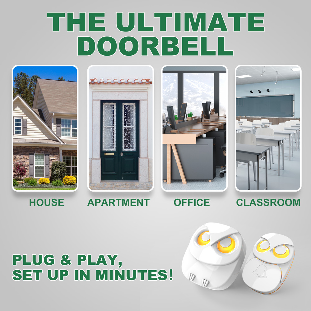 Wireless Doorbell Chime, 1000ft Long Range Waterproof Doorbell with 35 Melodies, IP65 Outdoor Home Intelligent Bell