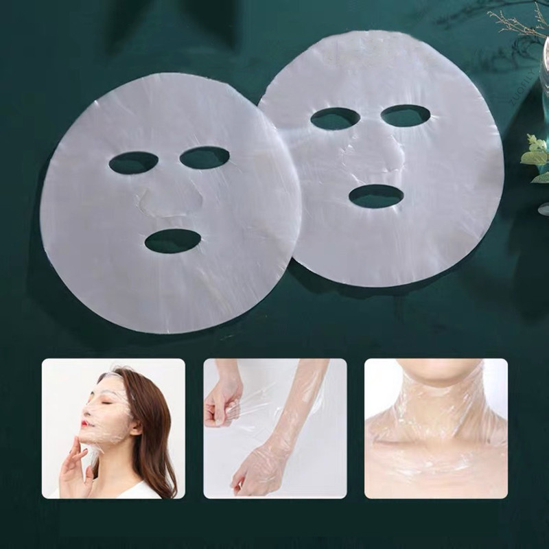 Disposable Face Plastic Film Mask,100pcs Full Face & Neck Transparent PE Wrap for Enhanced Skincare Absorption,Beauty