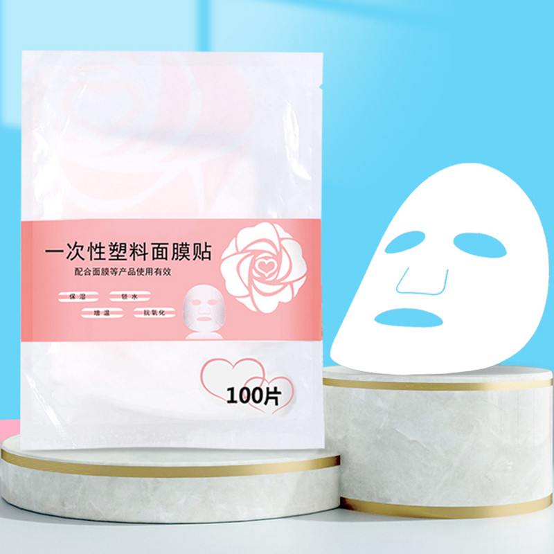 Disposable Face Plastic Film Mask,100pcs Full Face & Neck Transparent PE Wrap for Enhanced Skincare Absorption,Beauty