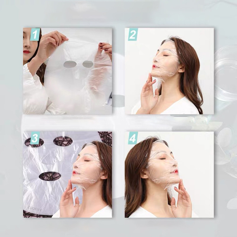 Disposable Face Plastic Film Mask,100pcs Full Face & Neck Transparent PE Wrap for Enhanced Skincare Absorption,Beauty