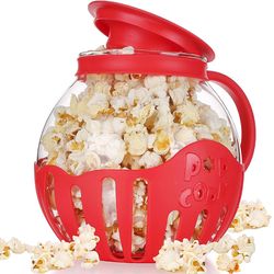 microwave popcorn popper, glass popcorn maker with silicone lid, temperature safe borosilicate glass bowl
