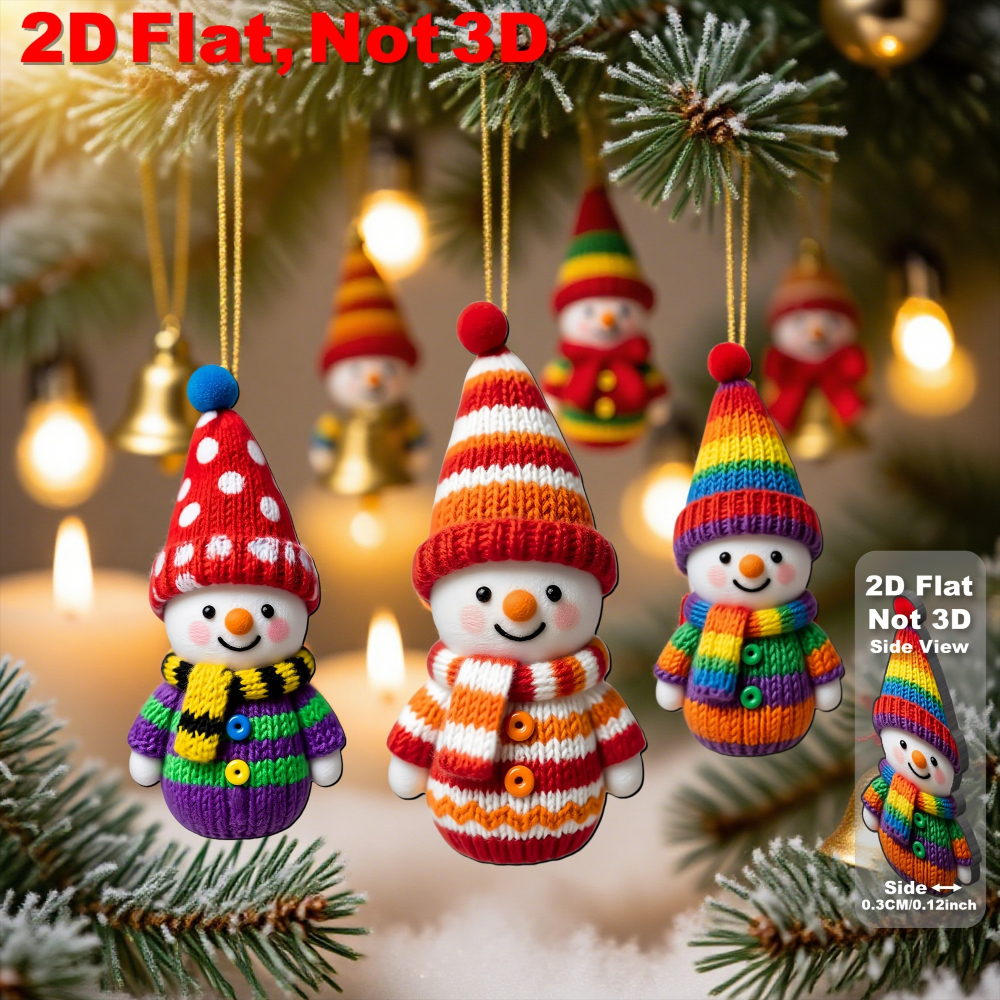 Color-Coded Knitted-Style Snowman, Wooden Ornaments, Christmas Tree Pendants, Wall Decor, Party Favors and Gifts