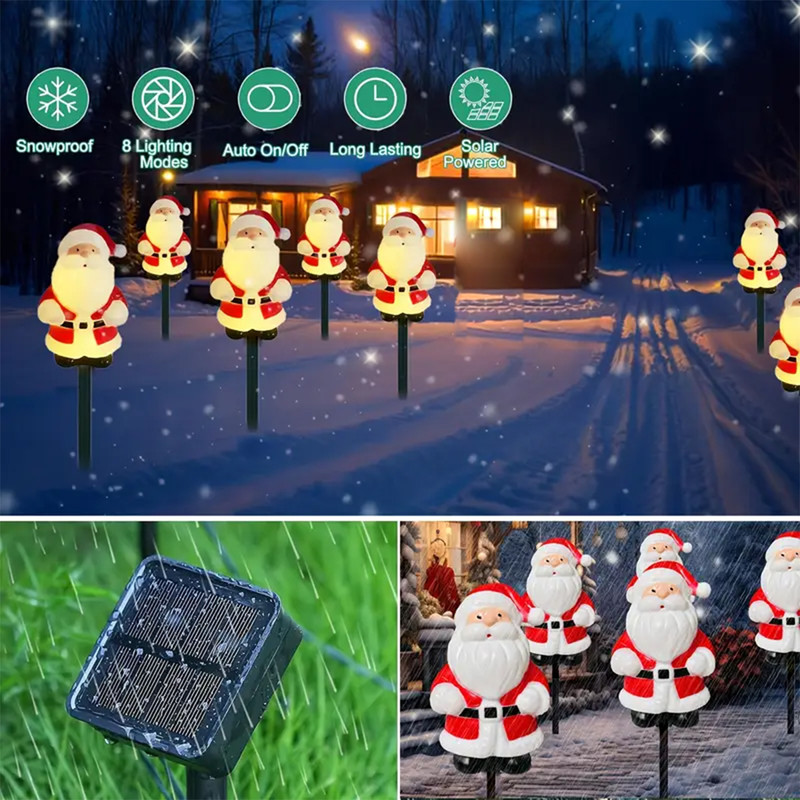 Solar Powered Christmas Santa Claus Pathway Lights Garden Stake Lights Xmas Holiday Patio Camping D 1