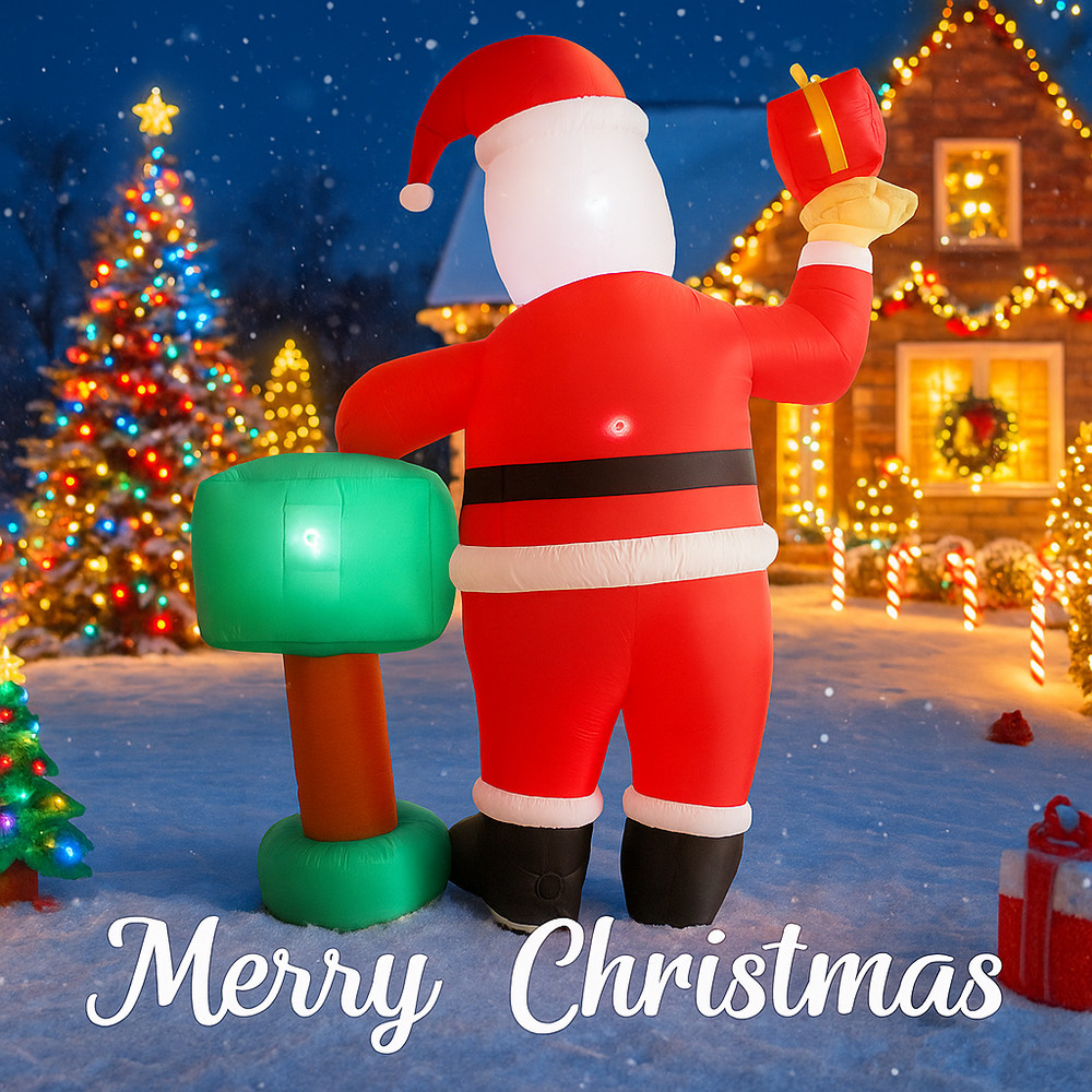 Santa Claus Gift Box Inflatable Christmas Yard Decoration LED Lights Outdoor Ornament Holiday Party 3