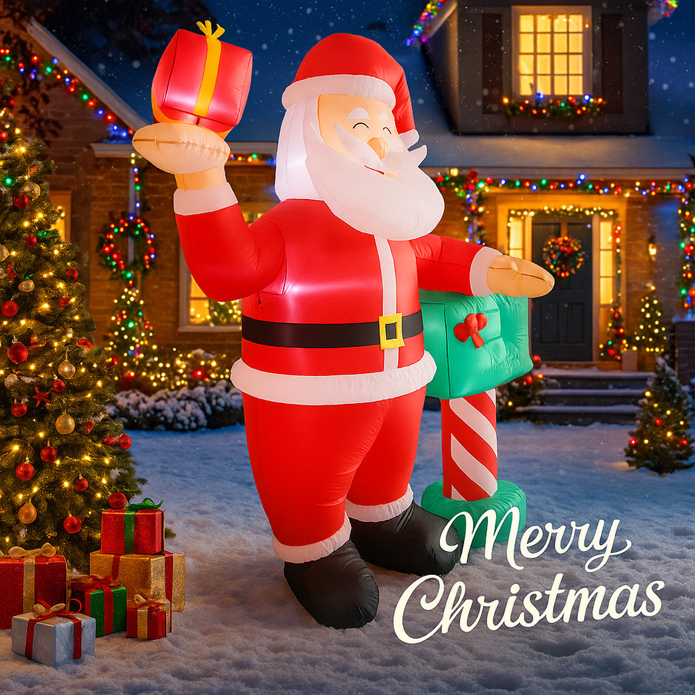 Santa Claus Gift Box Inflatable Christmas Yard Decoration LED Lights Outdoor Ornament Holiday Party 1