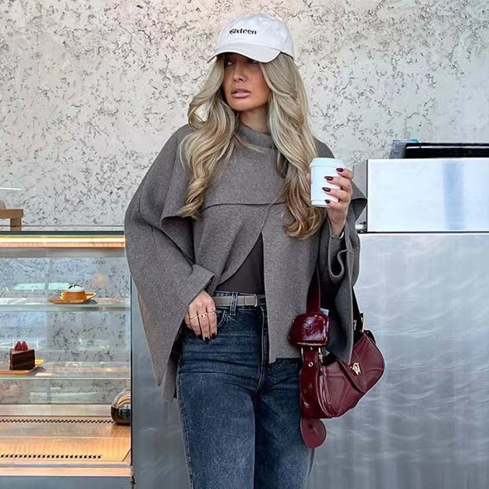 Cape Coat Women Scarf Collar Ponchos Women Shawl Long Sleeve Winter Woman Knitted For Women 0