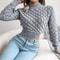 Autumn Winter Women Casual Hollow Out Long Sleeve Knitted Sweater, Crop Top Pullover, Cosy Knitwear for Fall Outfits