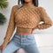 Autumn Winter Women Casual Hollow Out Long Sleeve Knitted Sweater, Crop Top Pullover, Cosy Knitwear for Fall Outfits